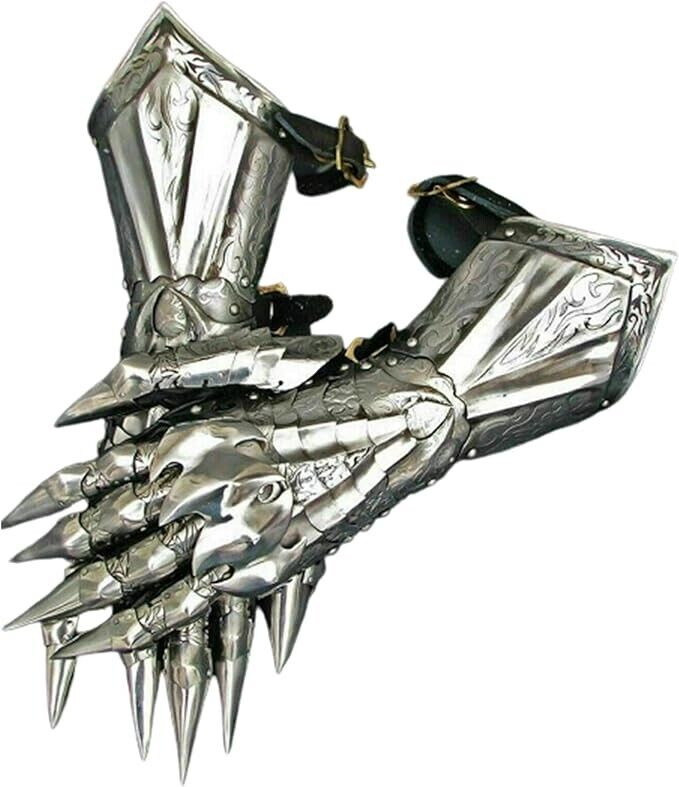 Medieval Gauntlet Gloves Pair Brass Accents Knight Crusader Armor Steel Gloves.