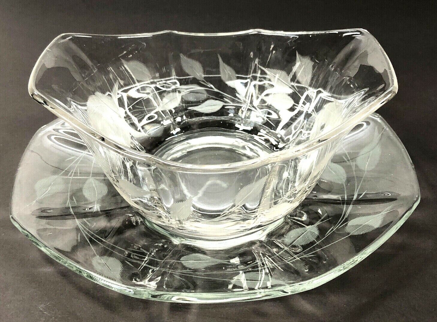 Vintage Elegant Mayo Relish Depression Glass Dish Bowl Etched Underplate Crystal