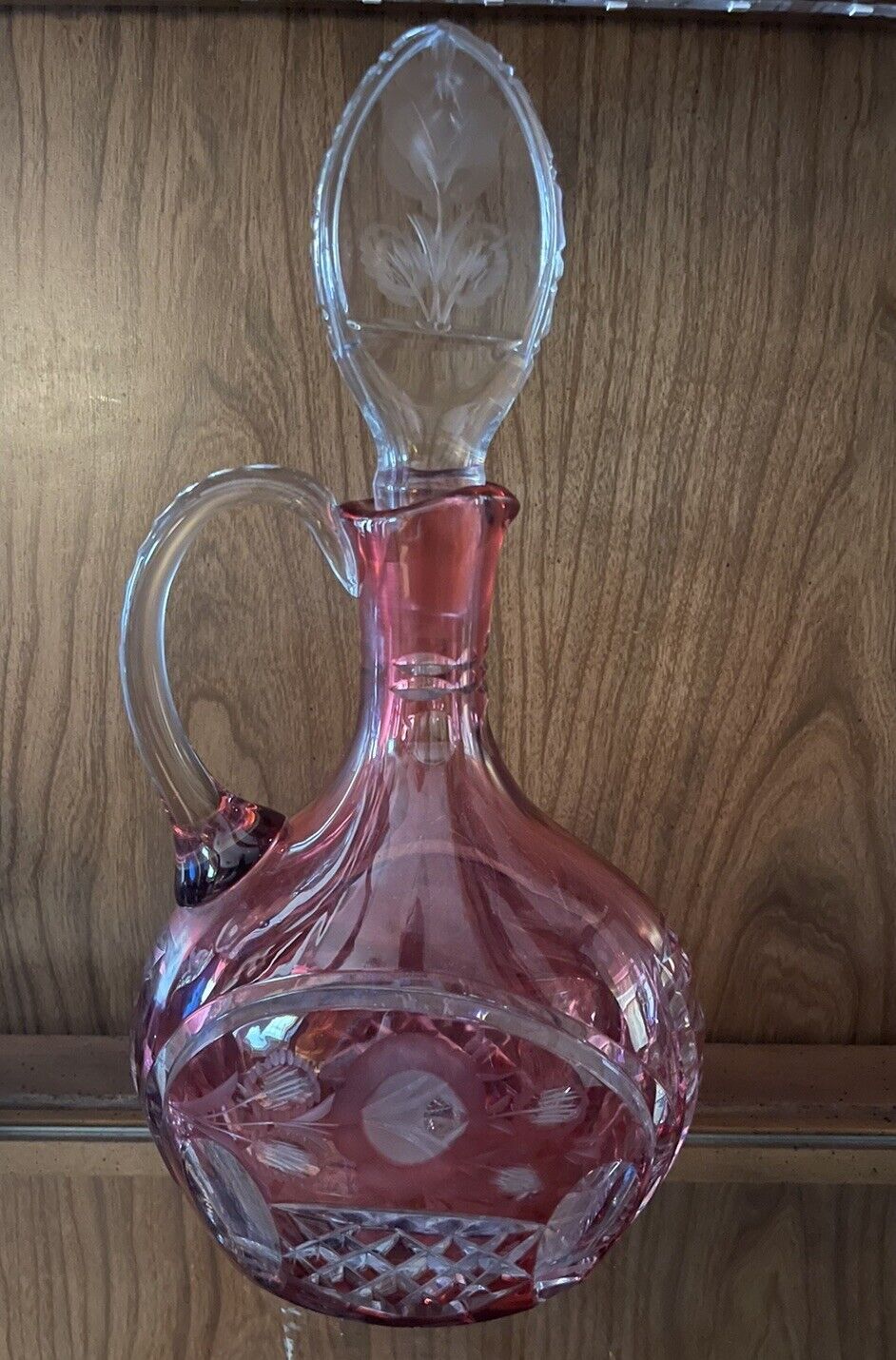 IMPERLUX  HAND-CUT HEAVY  LEAD CRYSTAL  CRANBERRY DECANTER  (RED & CLEAR)