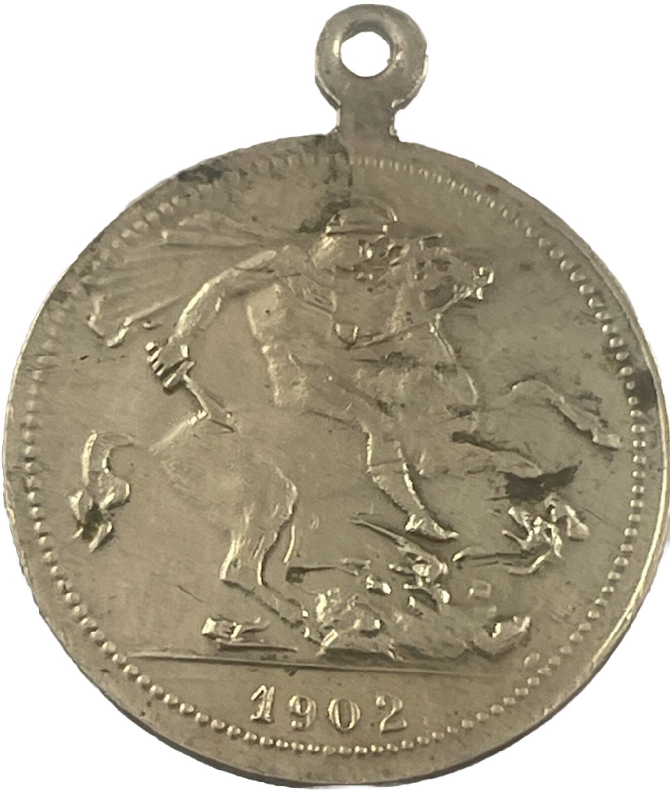 Antique 1902 St George, Edwardus Vil D G Britt Coronation Gold Tone Medal