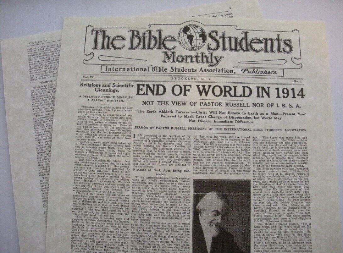 Bible Students Monthly 1914 Famous Not End of World Jehovah Watchtower IBSA