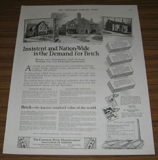 1924 Vintage Ad Common Brick Mfrs Association 20\'s Architect Designed Homes