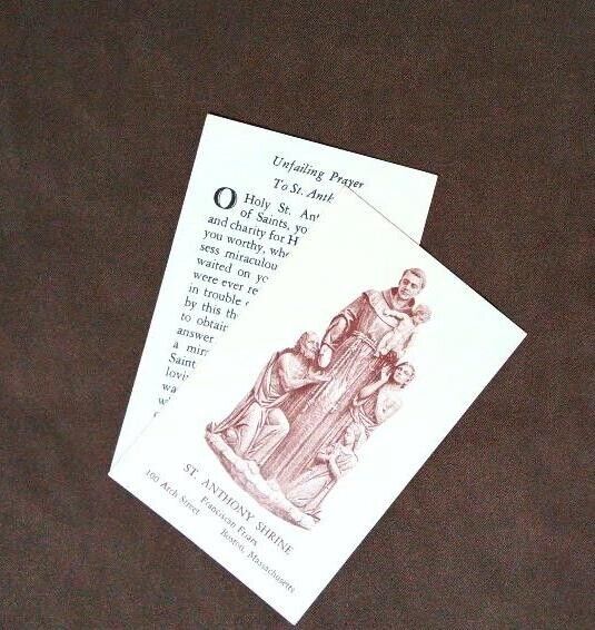 St. Anthony Unfailing Prayer Shrine Boston Antique 70 yrs old Holy Card Not Used