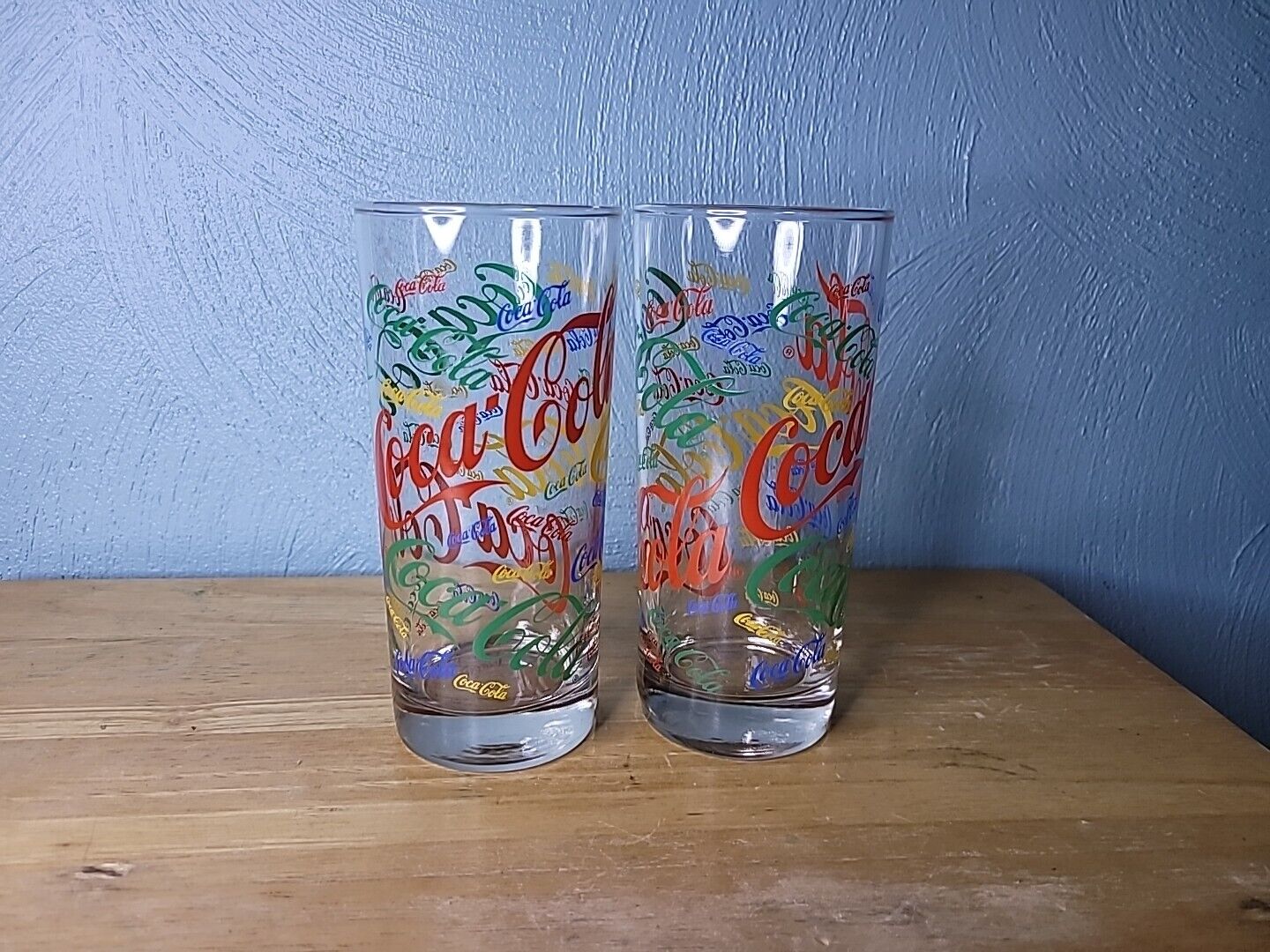 Vintage Multi Color Coca Cola Logo Tall Drinking Tumbler/Glass Set 