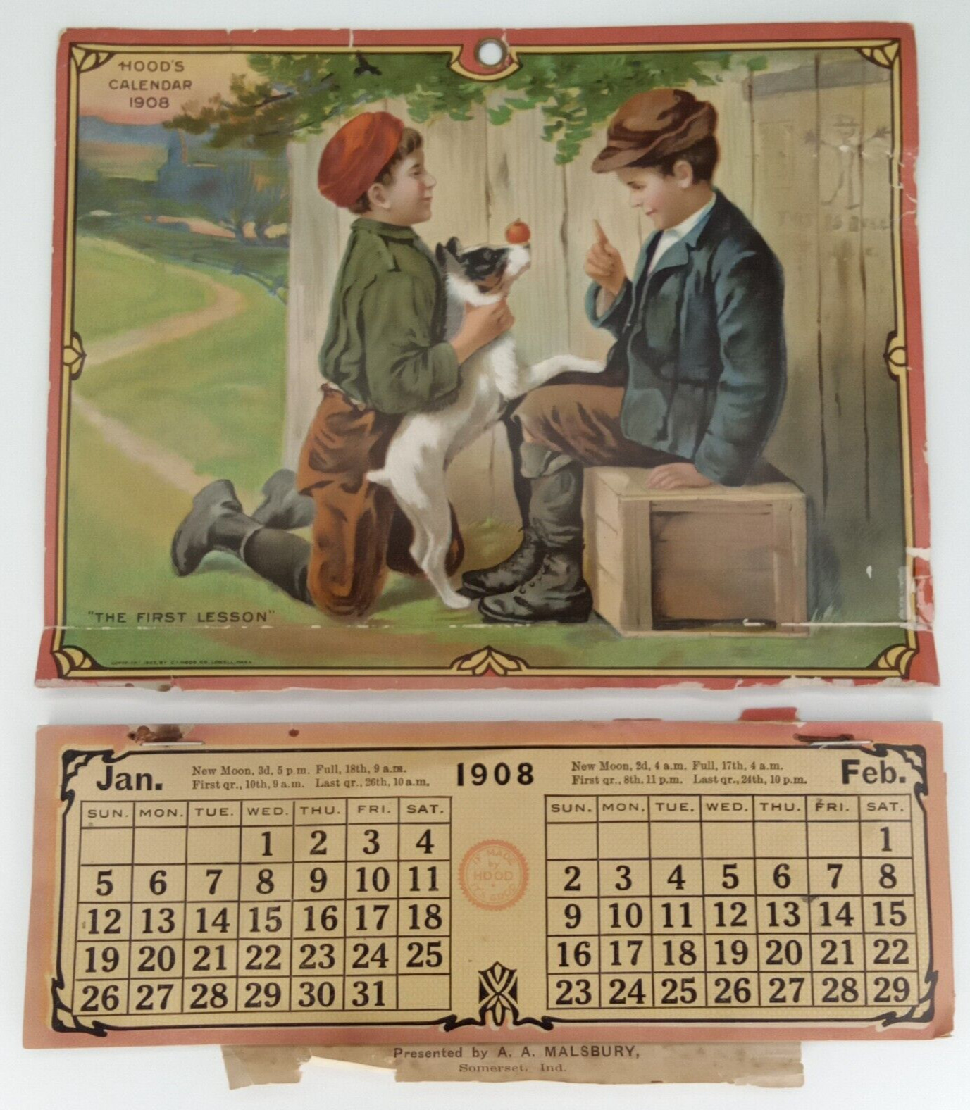 Hood's Calendar 1908 The First Lesson Quack Medicine Advertisement