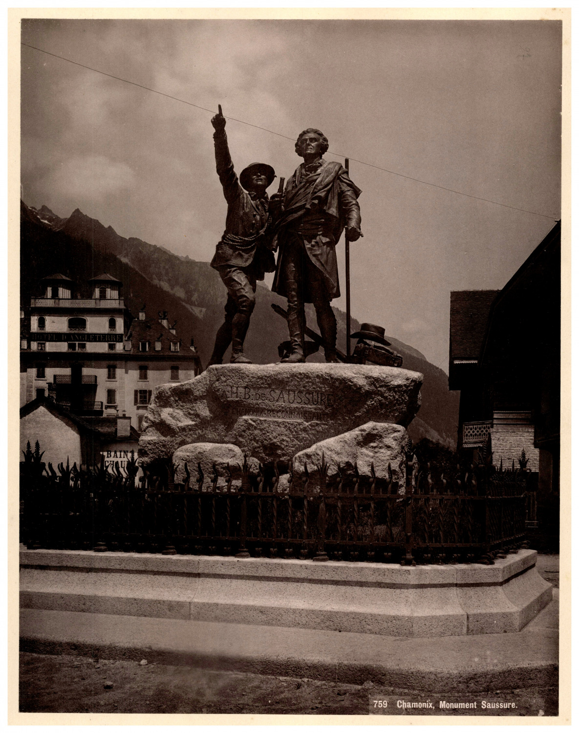 France, Chamonix, Monument Saussure vintage print, photomechanical 29x22.5 