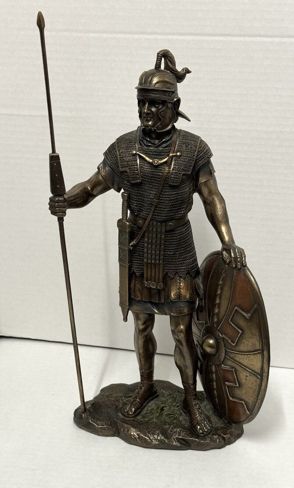 ROMAN LEGION SOLDIER with Shield and Spear Ancient Rome Bronze Color Statue