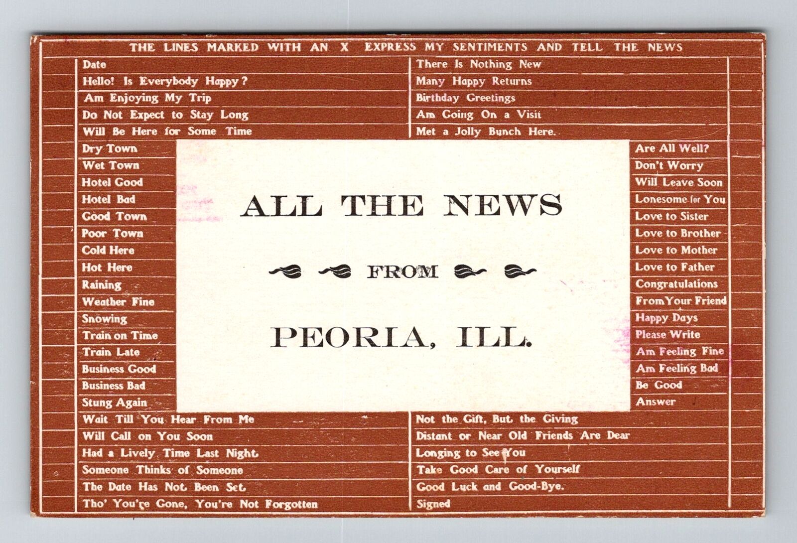 Peoria IL-Illinois, All The News, Antique, Antique Vintage Souvenir Postcard