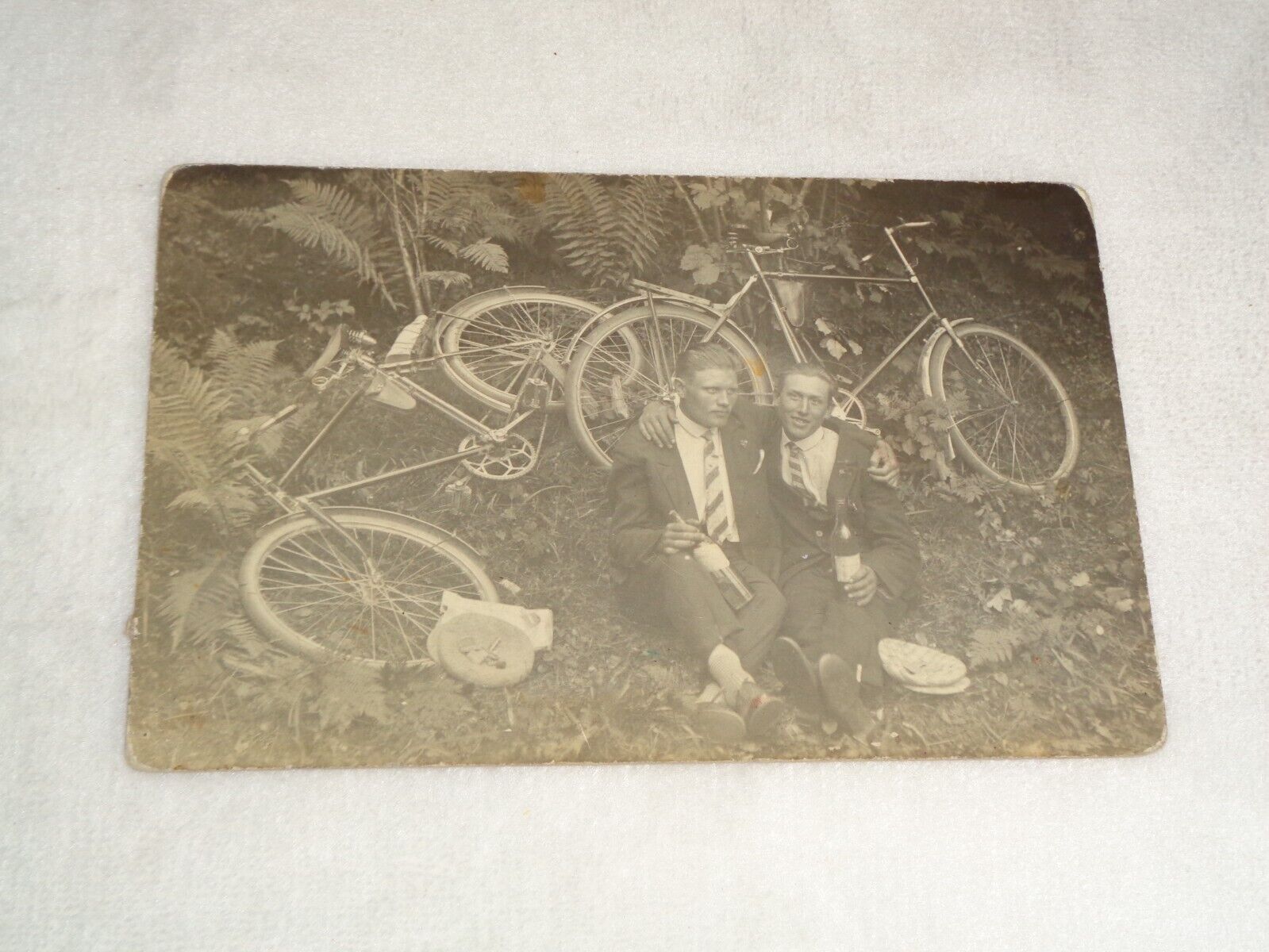 Antique Well Dressed Buddies Embraced Drinking Early 1900s RPPC Gay Interest