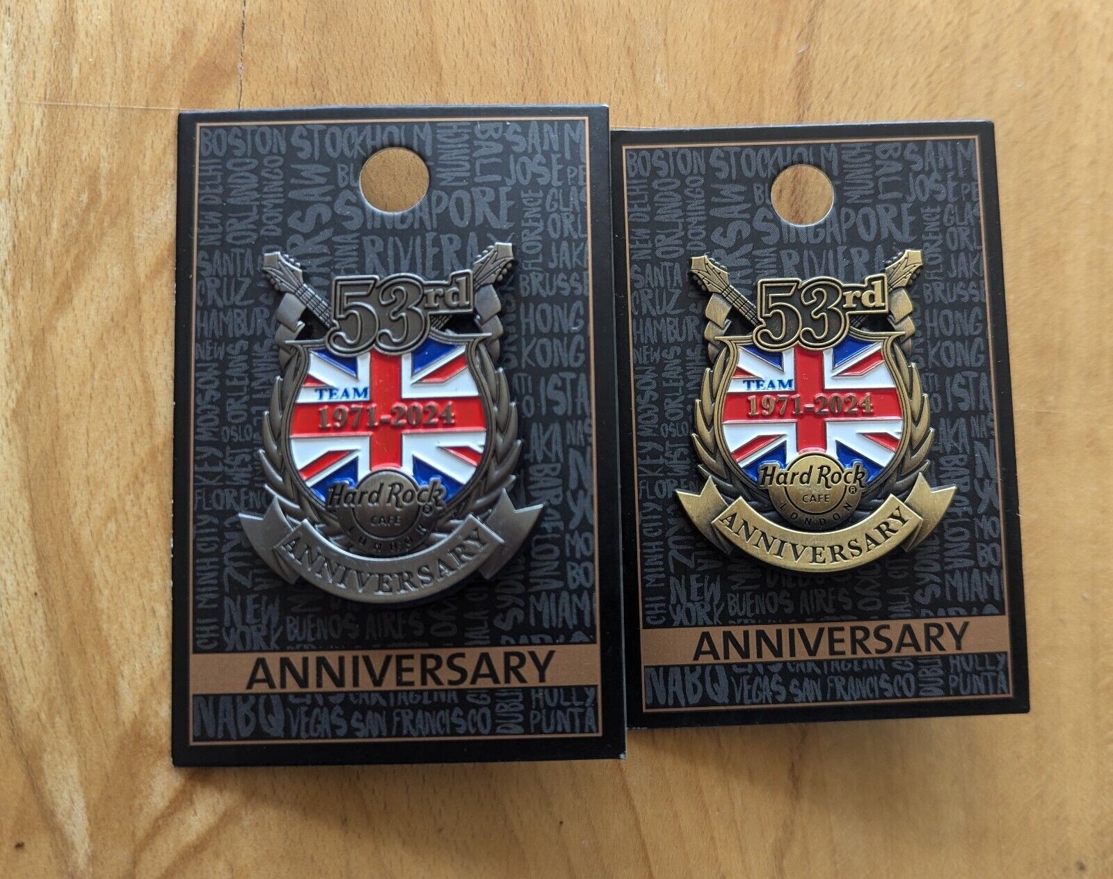 Hard Rock Cafe 53rd Staff Anniversary Pin  London Original Badge Silver & Brass 