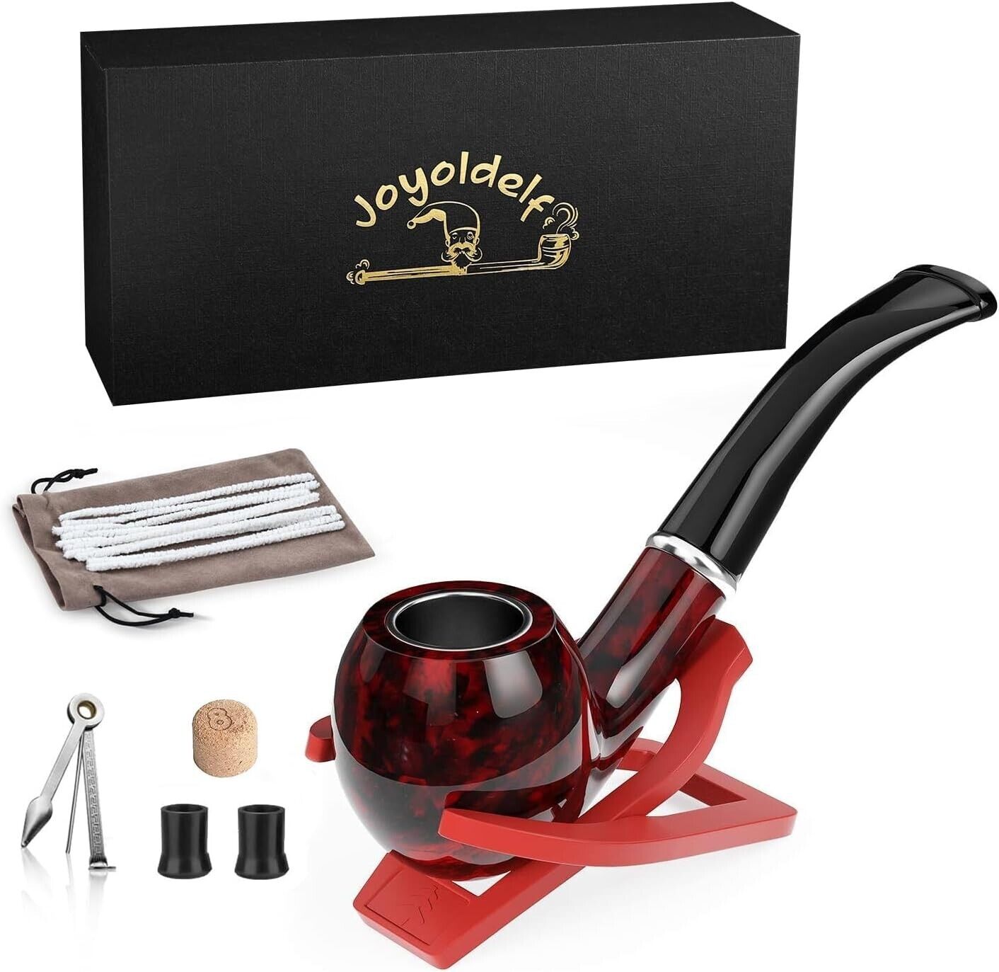 Joyoldelf Tobacco Pipe, Classic Smoking Pipe with Foldable Tobacco Pipe Stand, B