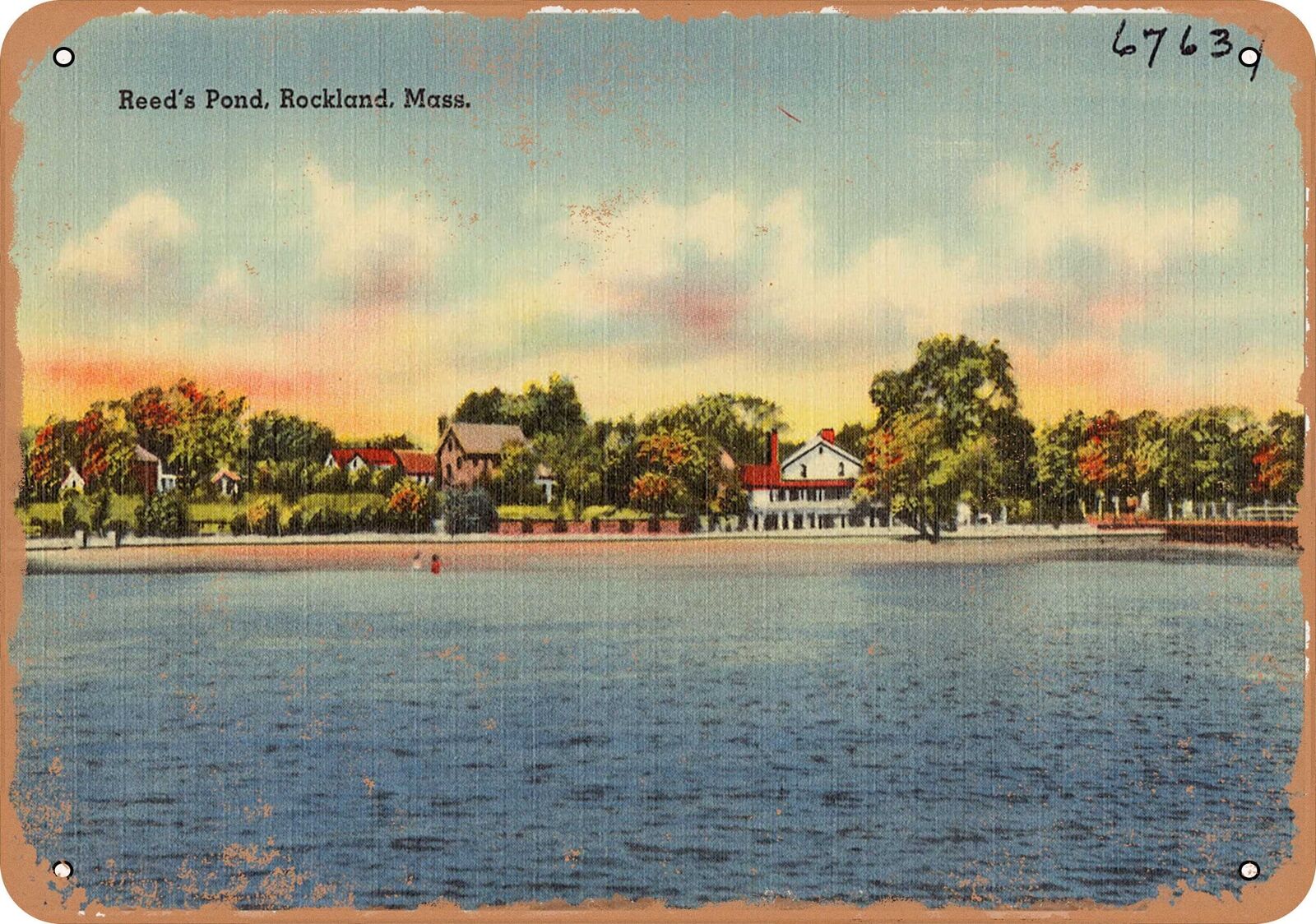 Metal Sign - Massachusetts Postcard - Reed's Pond, Rockland, Mass.