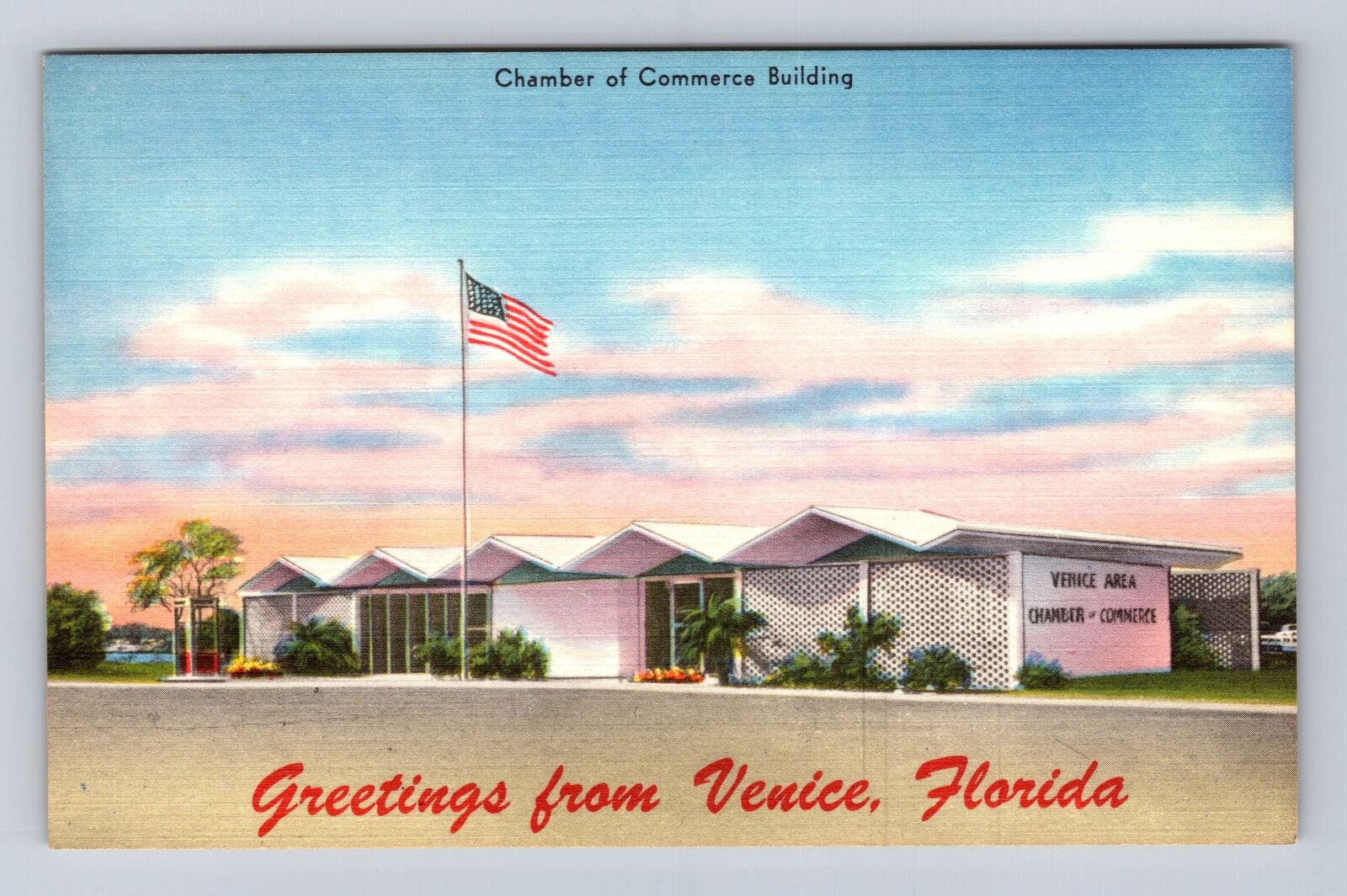 Venice FL-Florida, Chamber of Commerce Building, Antique Vintage Postcard