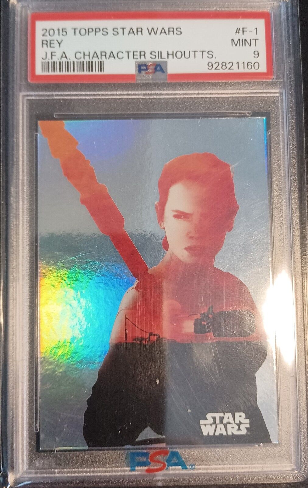2015 TOPPS STAR WARS J.F.A. #F-1 REY RC HOLOFOIL CHARACTER SILHOUETTE 