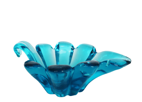 Vintge royal blue art glass leaf shaped trinket dish