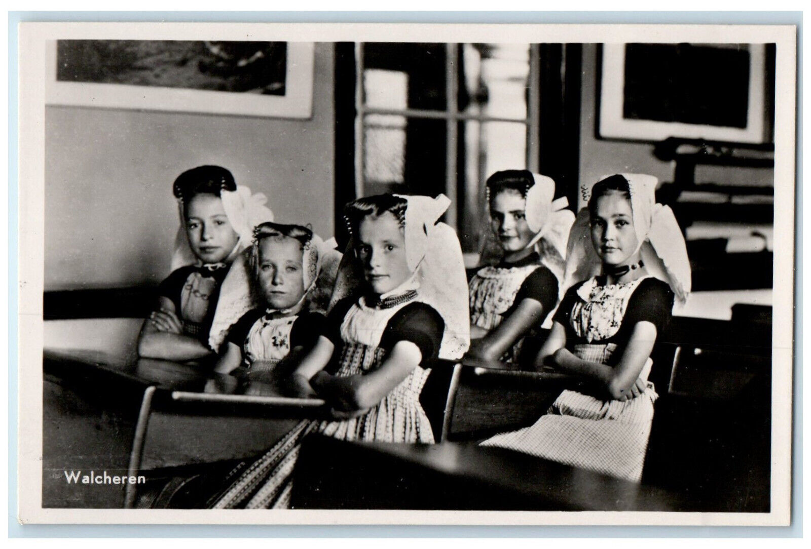 c1950\'s Children Girls Walcheren Zeeland Netherlands RPPC Photo Postcard
