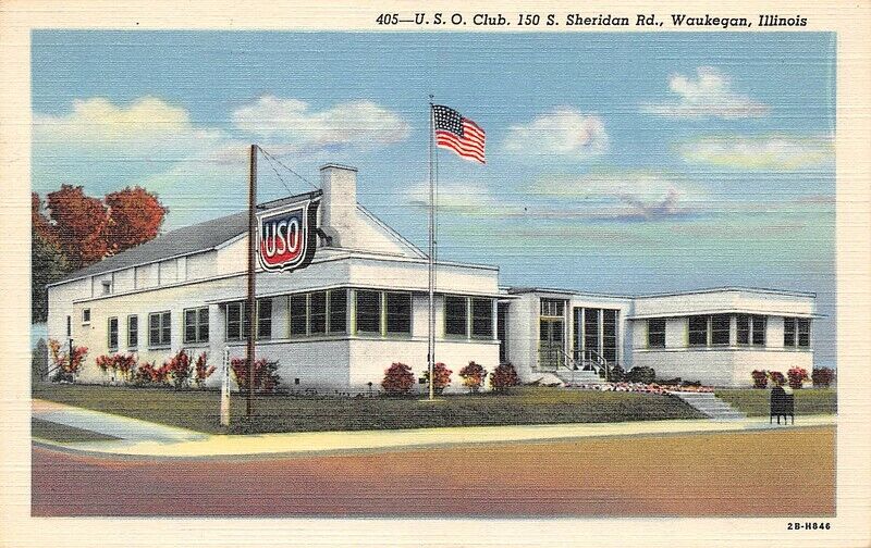 405 U S O USO Club Waukegan Il pub Bishop Post Card Co