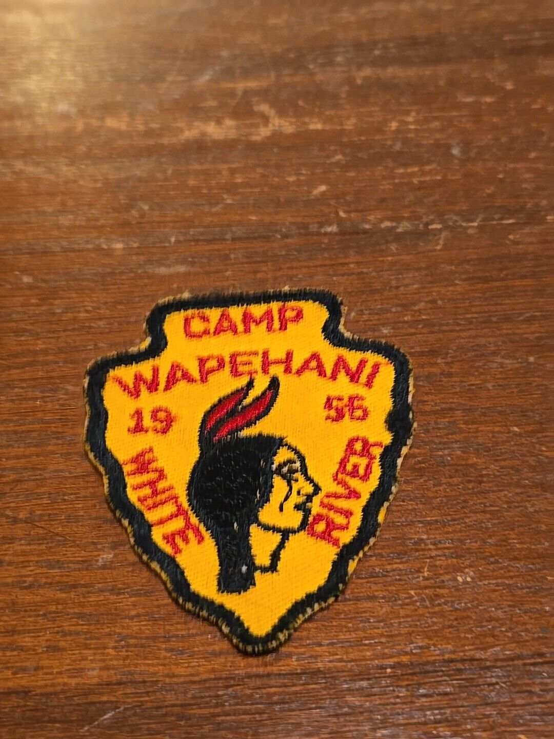 Vintage 1956 Boy Scouts Of America Camp Wapehani Arrowhead Patch BSA White River