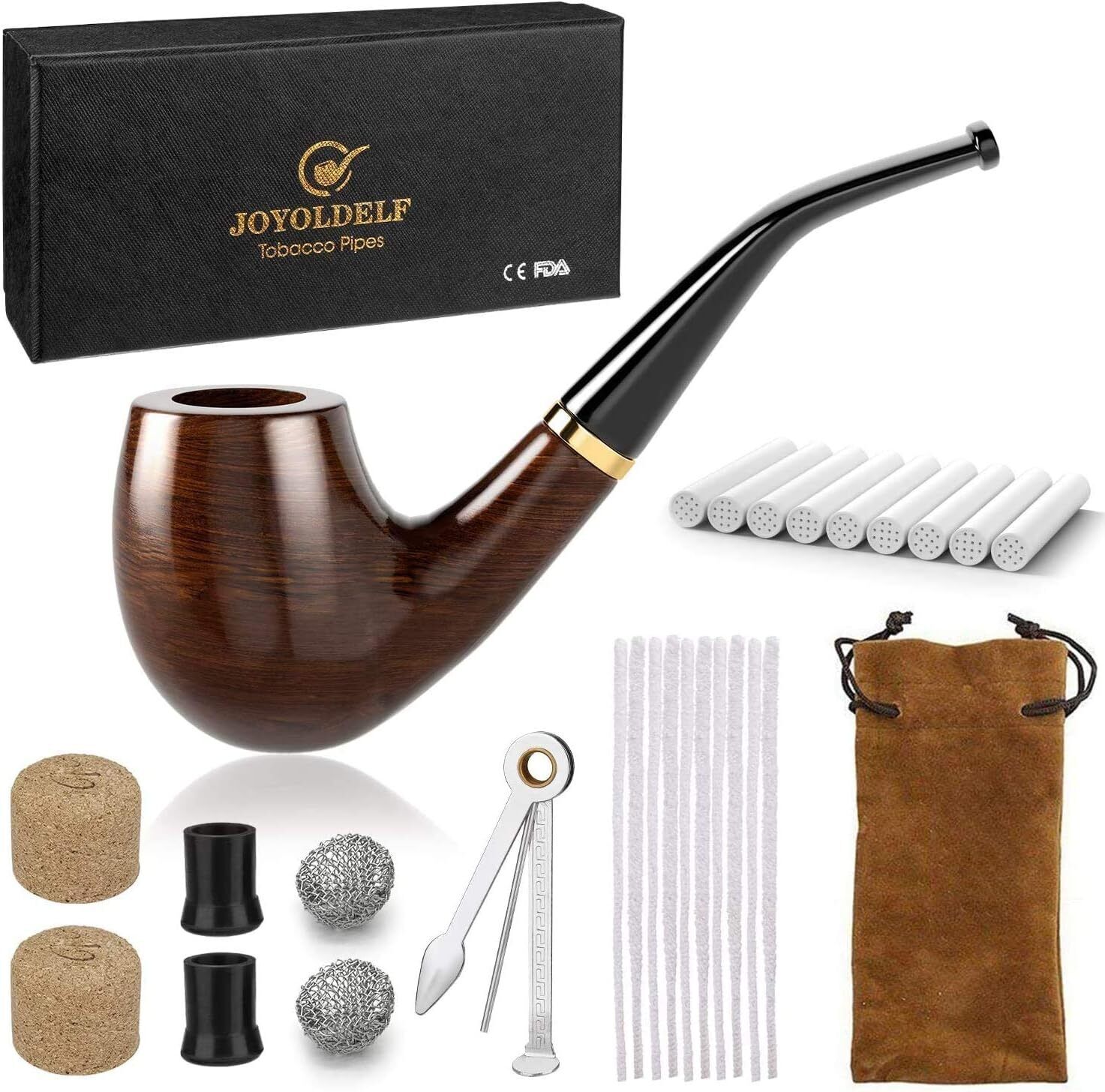 Smoking Pipes, Exquisite Ebony Wood Tabacco Pipe, Tobacco Pipe Starter Kit