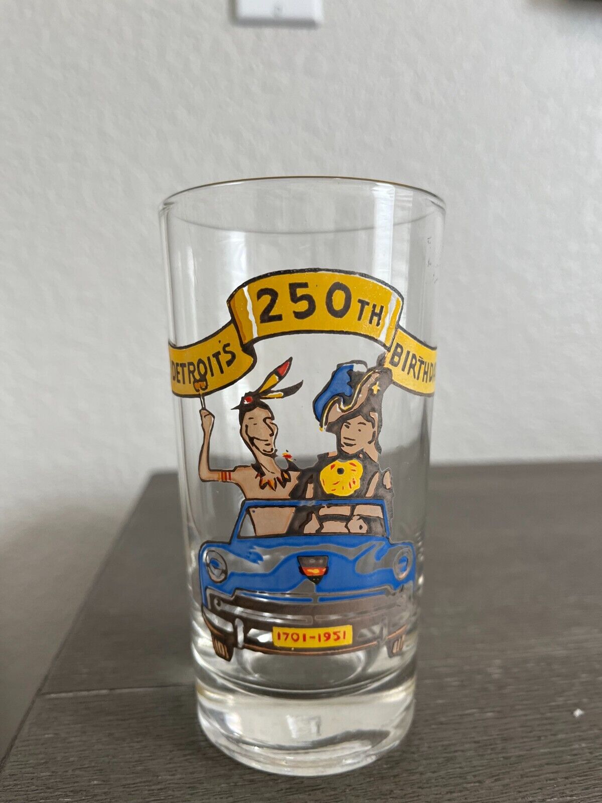 Vintage Detroit's 250th Birthday 1701-1951 Commemorative Drinking Glass