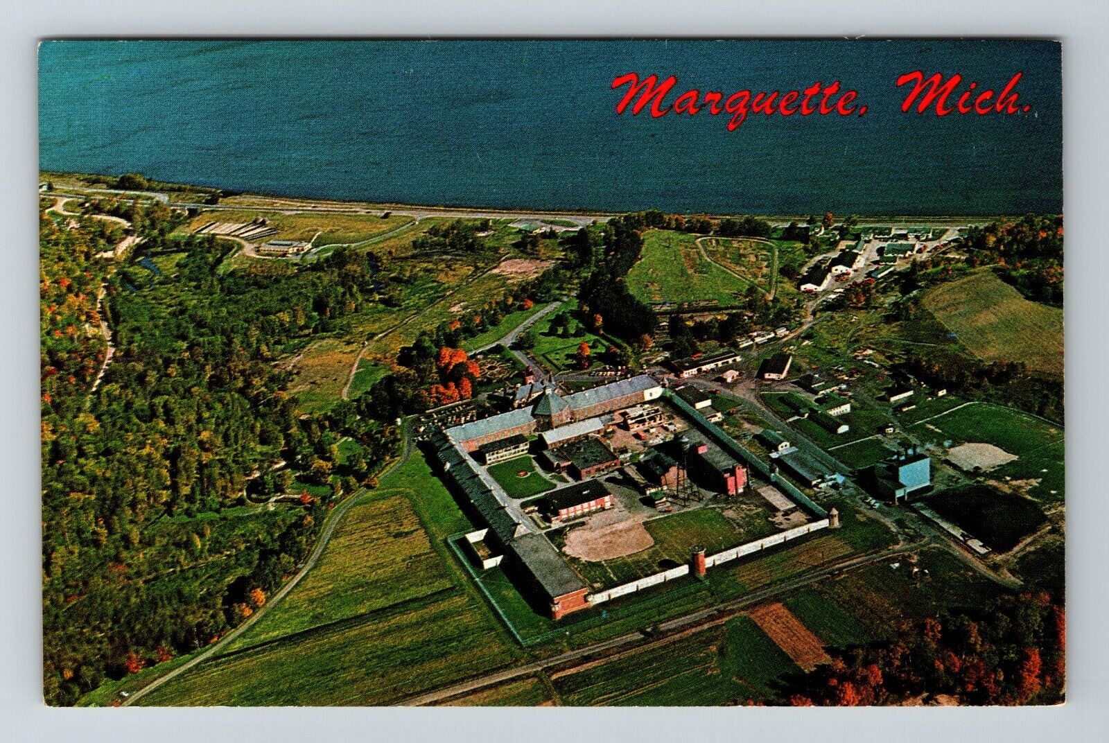 Marquette MI-Michigan, Aerial View, Marquette Branch Prison, Vintage Postcard