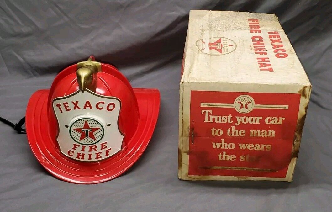 Vintage 1960s Texaco Fire Chief Toy Fireman Hat Helmet -Park Plasticks With box