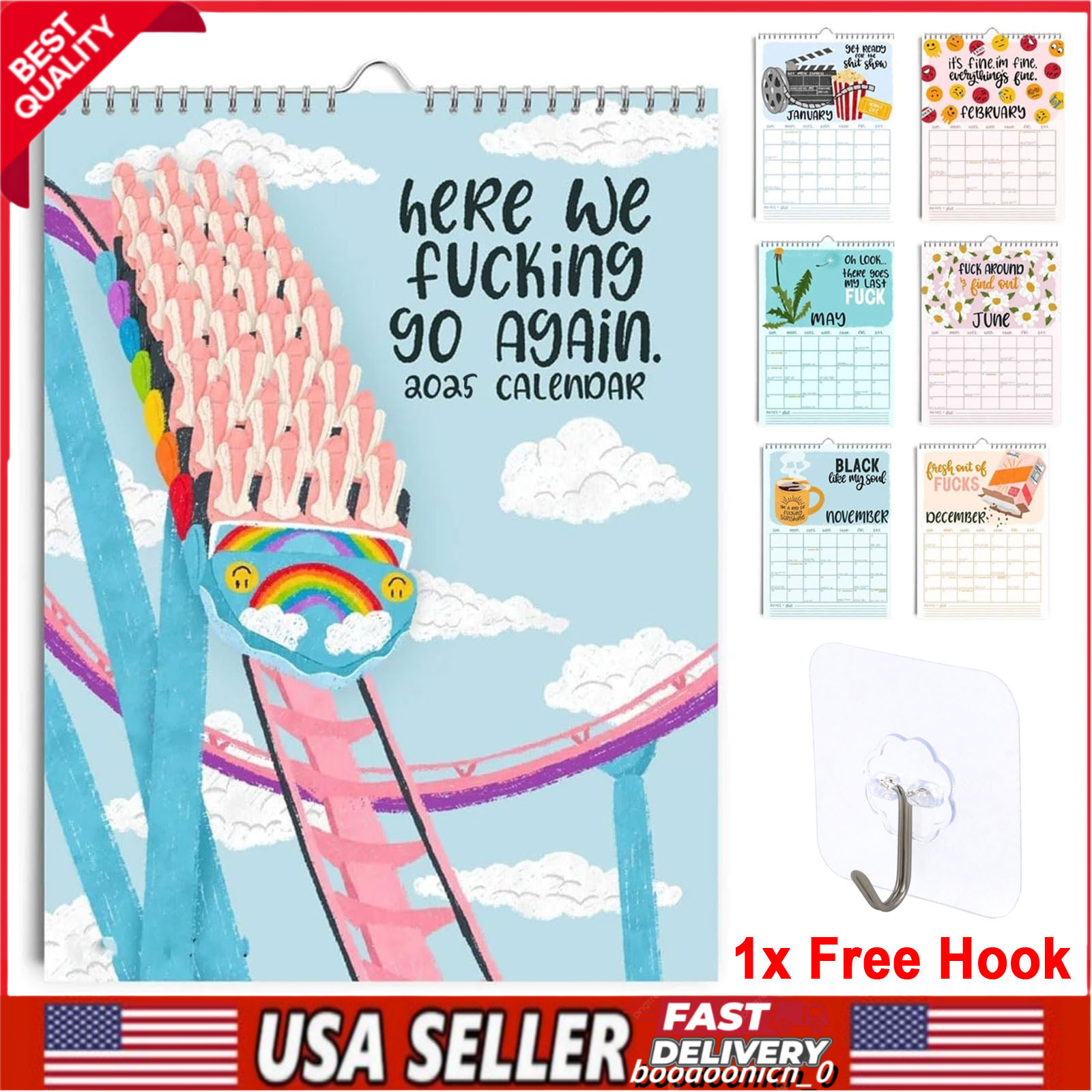 2025 Here We F*cking Go Again Calendar, Hanging Monthly Calendar Home Office NEW