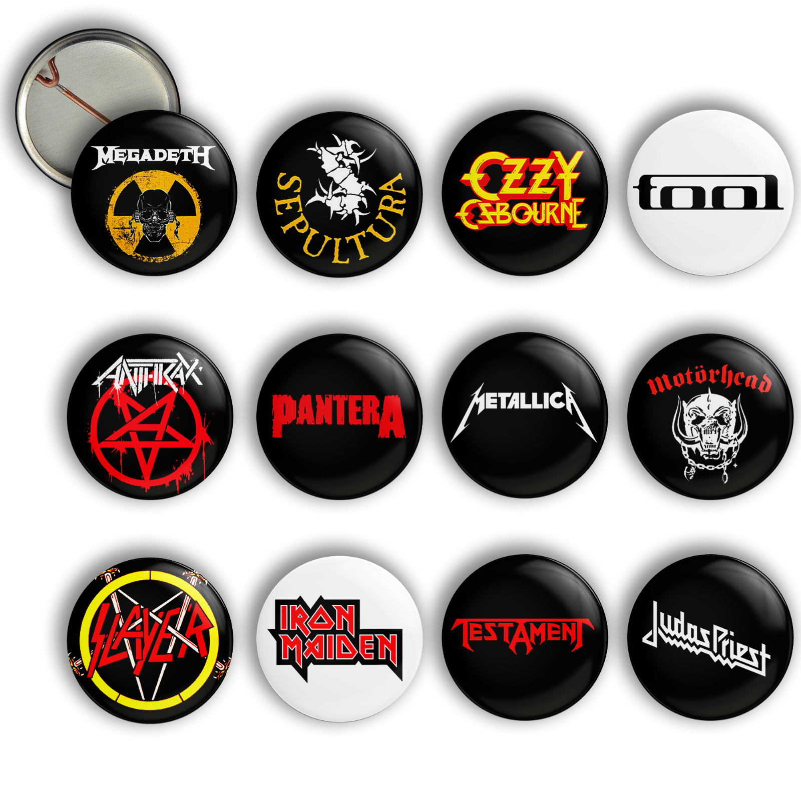 Heavy Metal/Hard Rock PIN/BUTTON SET-Metallica-Slayer-Megadeth-Pantera-Anthrax