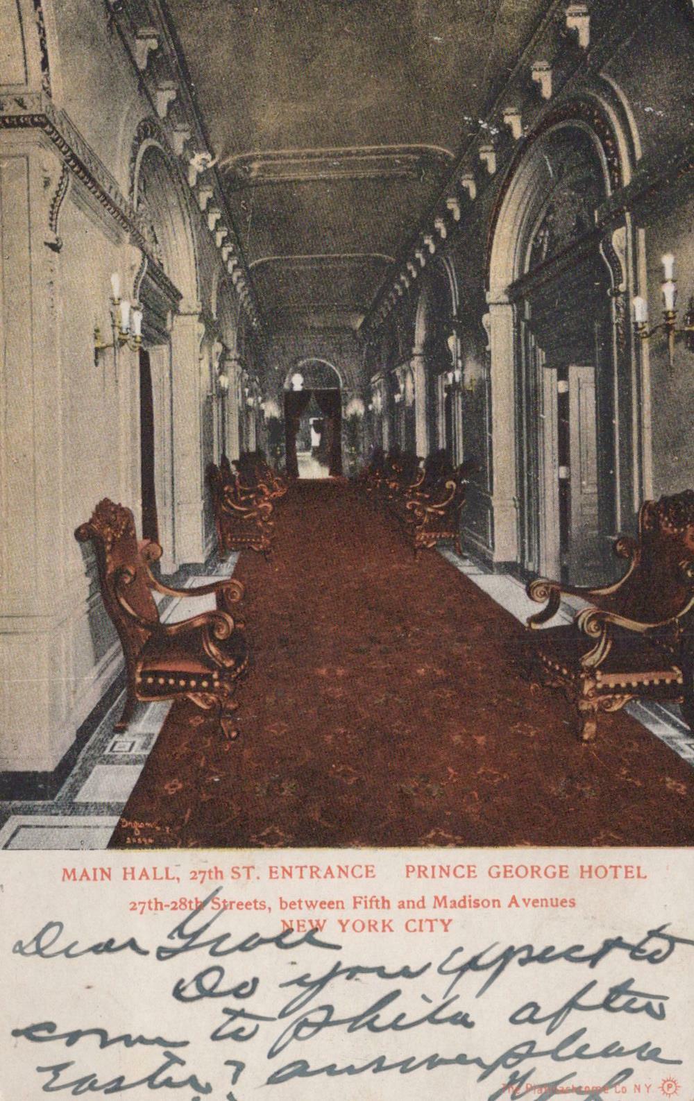 Postcard Main Hall Prince George Hotel New York City NY 