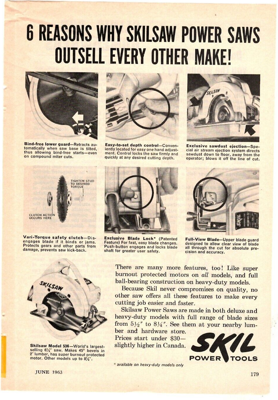 1963 Print Ad Skil Power Tools 6 Reasons why Skilsaw Power Saws Outsell Every