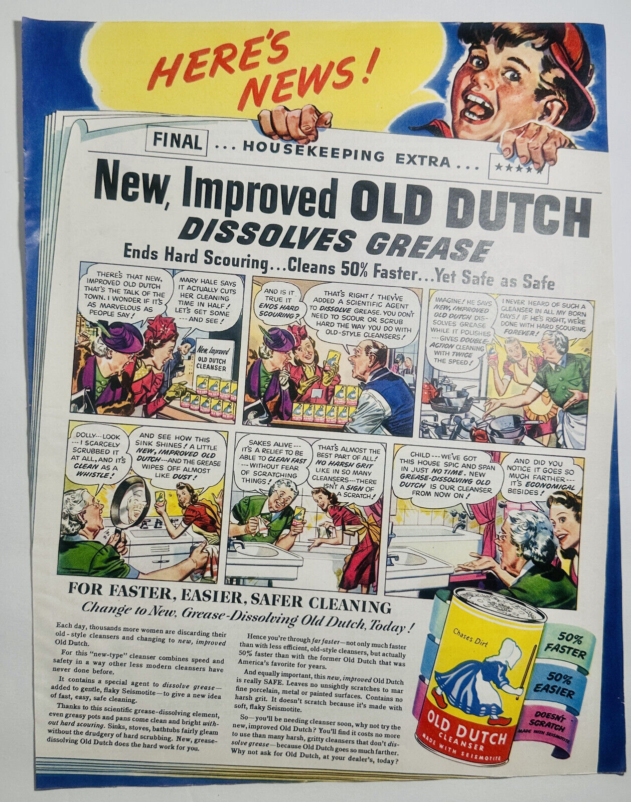 Vintage 1942 Print Ad Old Dutch Cleaner Faster Easier Safer Dissolves Grease