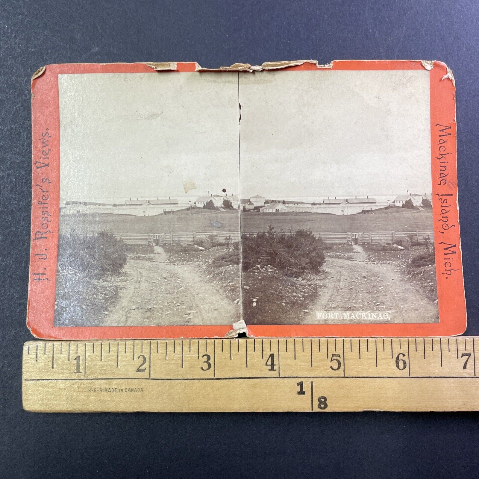 Fort Mackinac Michigan Stereoview HJ Rossiter Photo Card Antique c1875 X1243