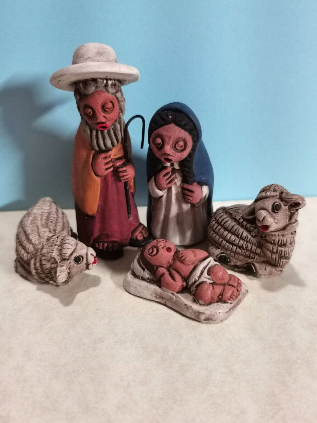 Manos Amigas 5 Piece Peru Nativity Scene Set Vintage Ceramic Peruvian Folk Art