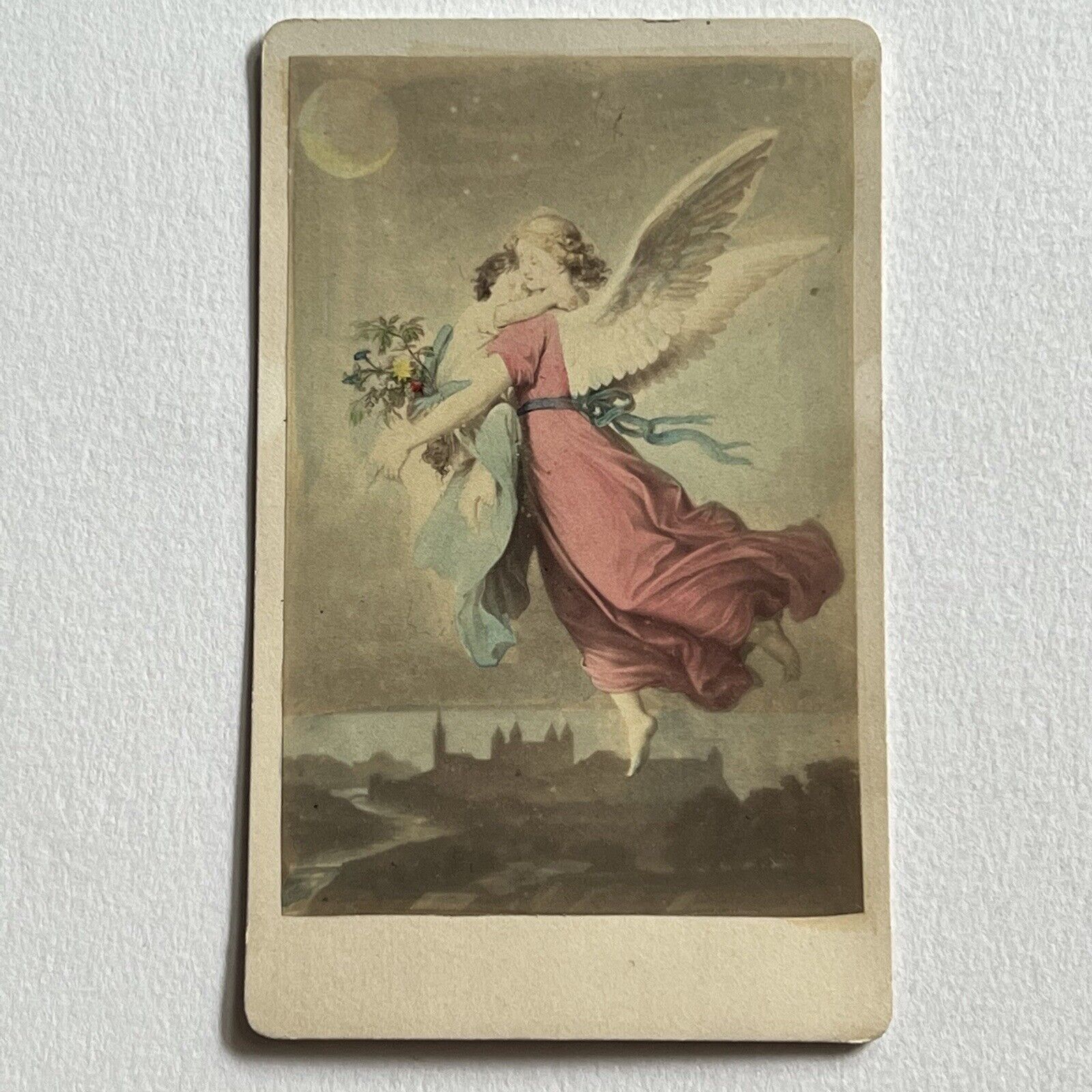 Antique CDV Filler Photograph Beautiful Angel Carrying Child Kaulbach To God Art