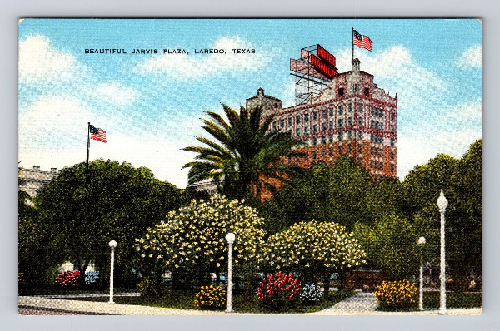 Laredo TX-Texas, Beautiful Jarvis Plaza, Antique, Vintage Souvenir Postcard