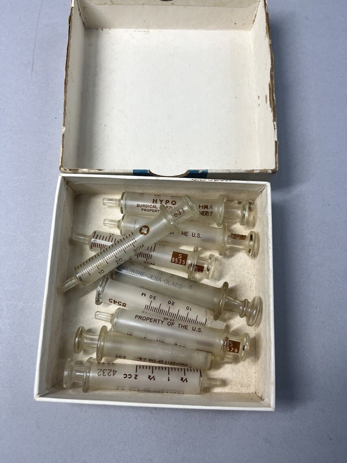 Vintage US Military WW2 2cc Glass Syringe Lot Ideal Hypo B-D Blue LIne etc