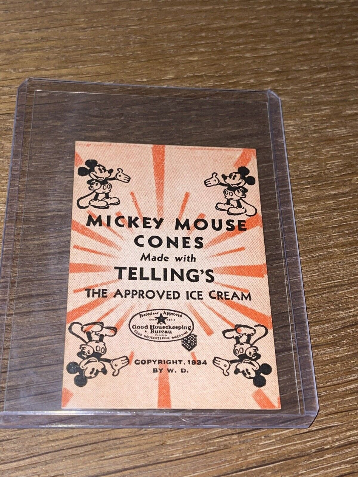 1934 Walt Disney Mickey Mouse Cones 🎥 Ice Cream Card Game Playing Card RARE