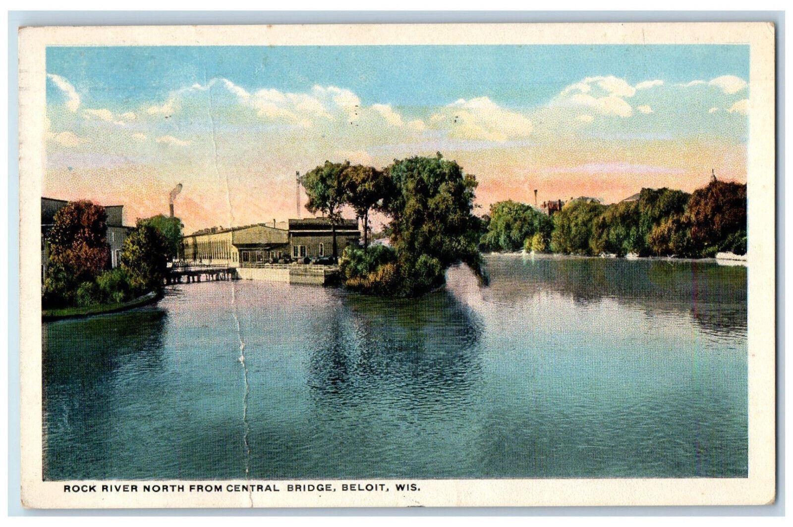 1916 Rock River North from Central Bridge Beloit Wisconsin WI Posted Postcard