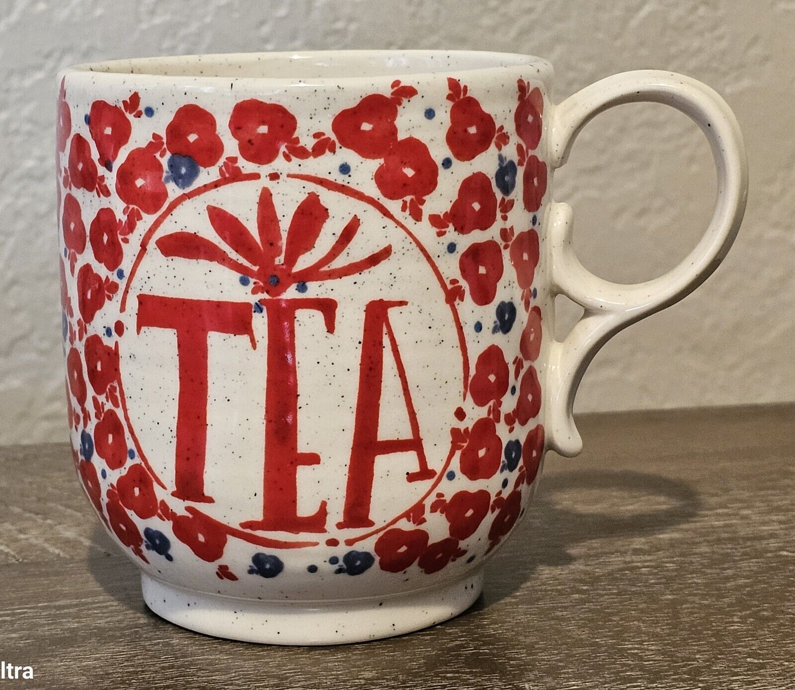 ANTHROPOLOGIE ELEVENSES RED FLORAL POPPY TEA COFFEE MUG CUP