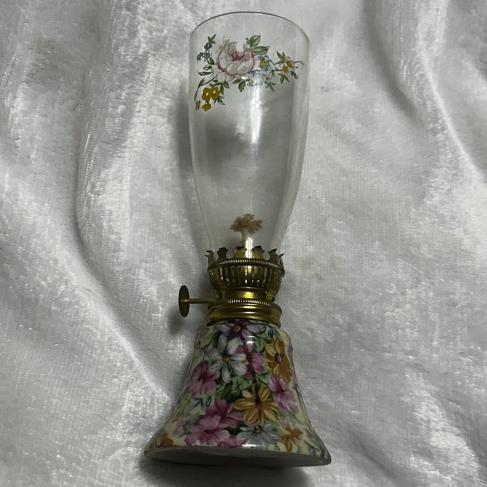 Vintage Floral Oil Lamp Unique Small 