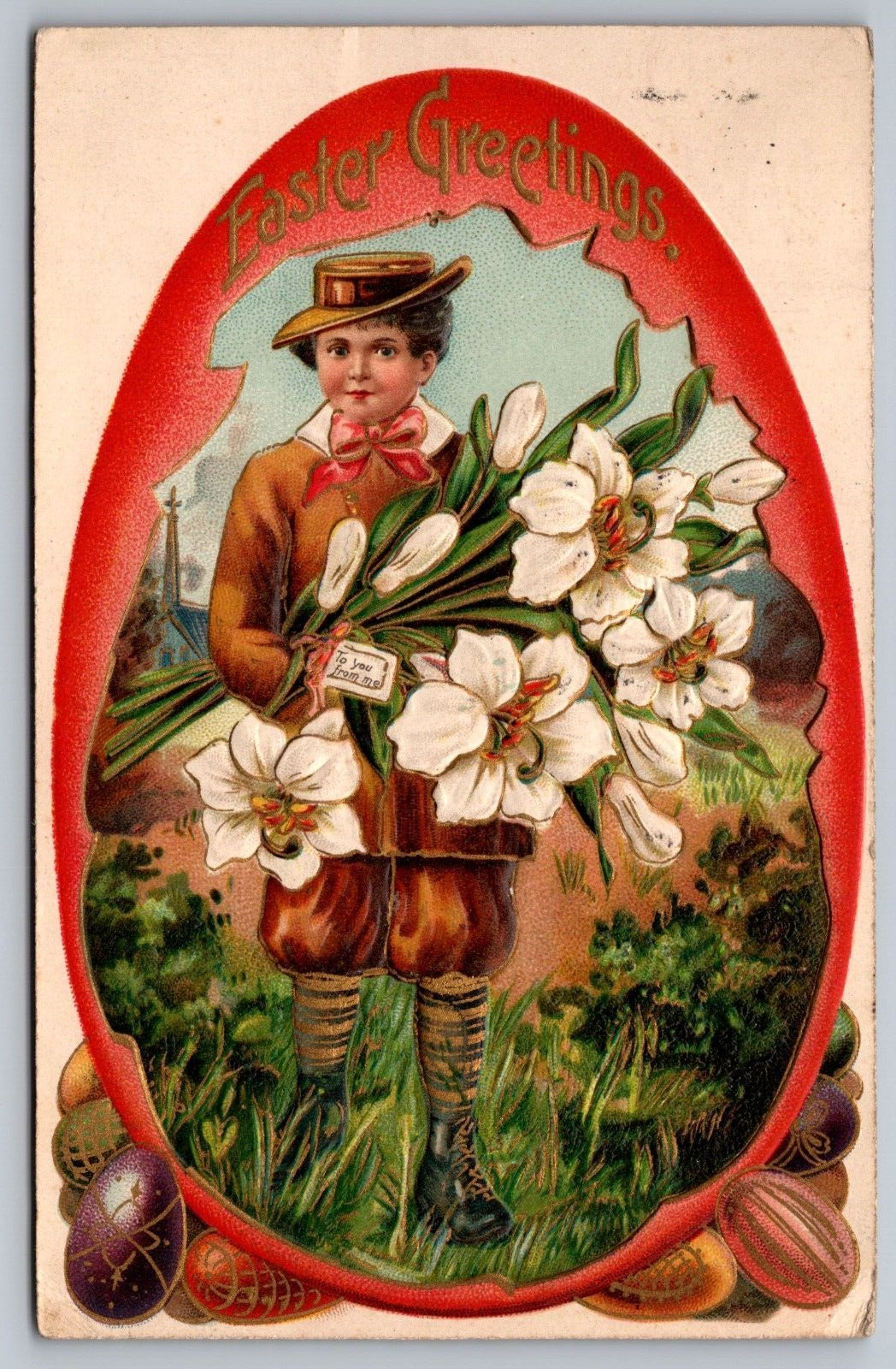 Easter Greetings c1915 Antique Embossed German Postcard