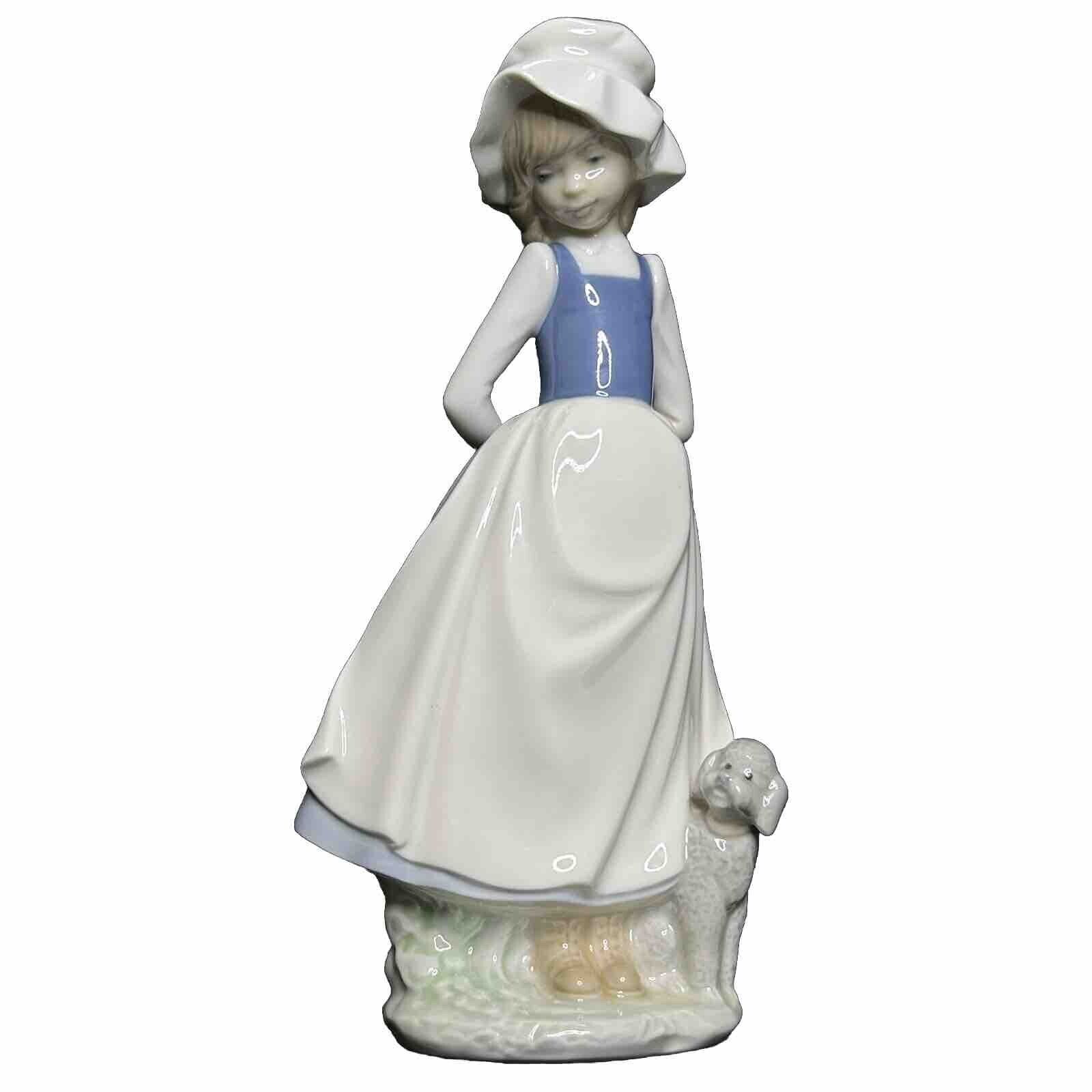 Nao By Lladro Girl with Poodle Dog Figure Handmade in Spain 1983