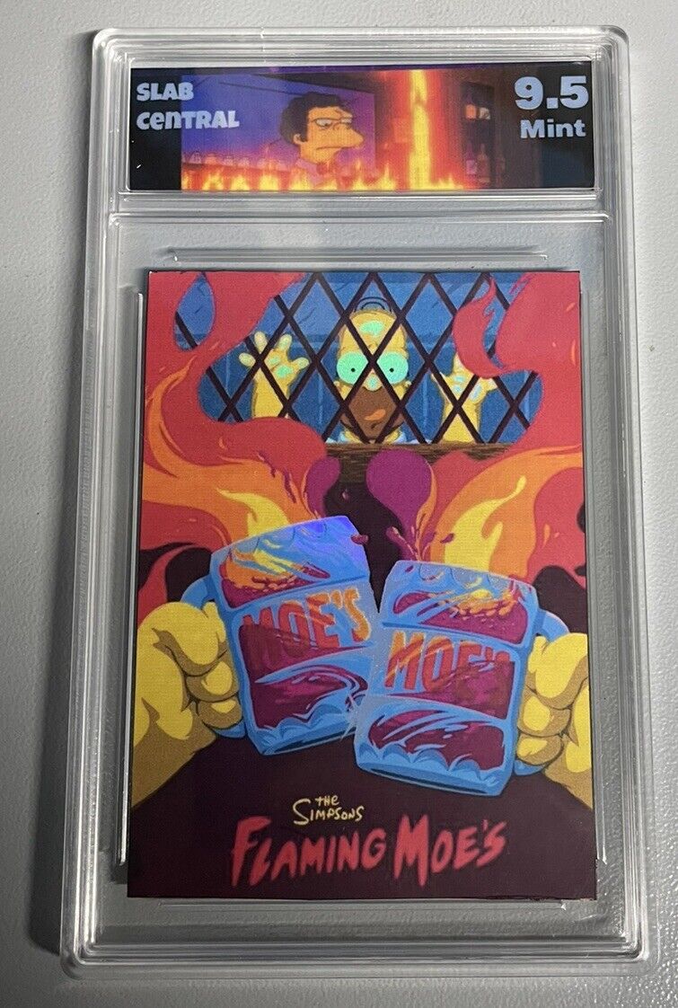 Simpsons Flaming Moe’s holographic aceo card graded 9.5 Slab Grading
