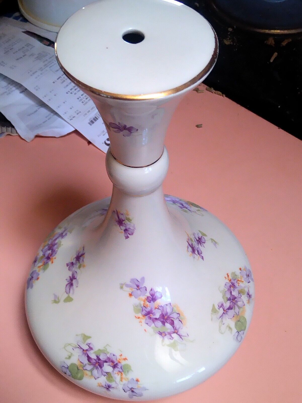 Classic Antique Porcelain Vase Purple Yellow Green Flowers