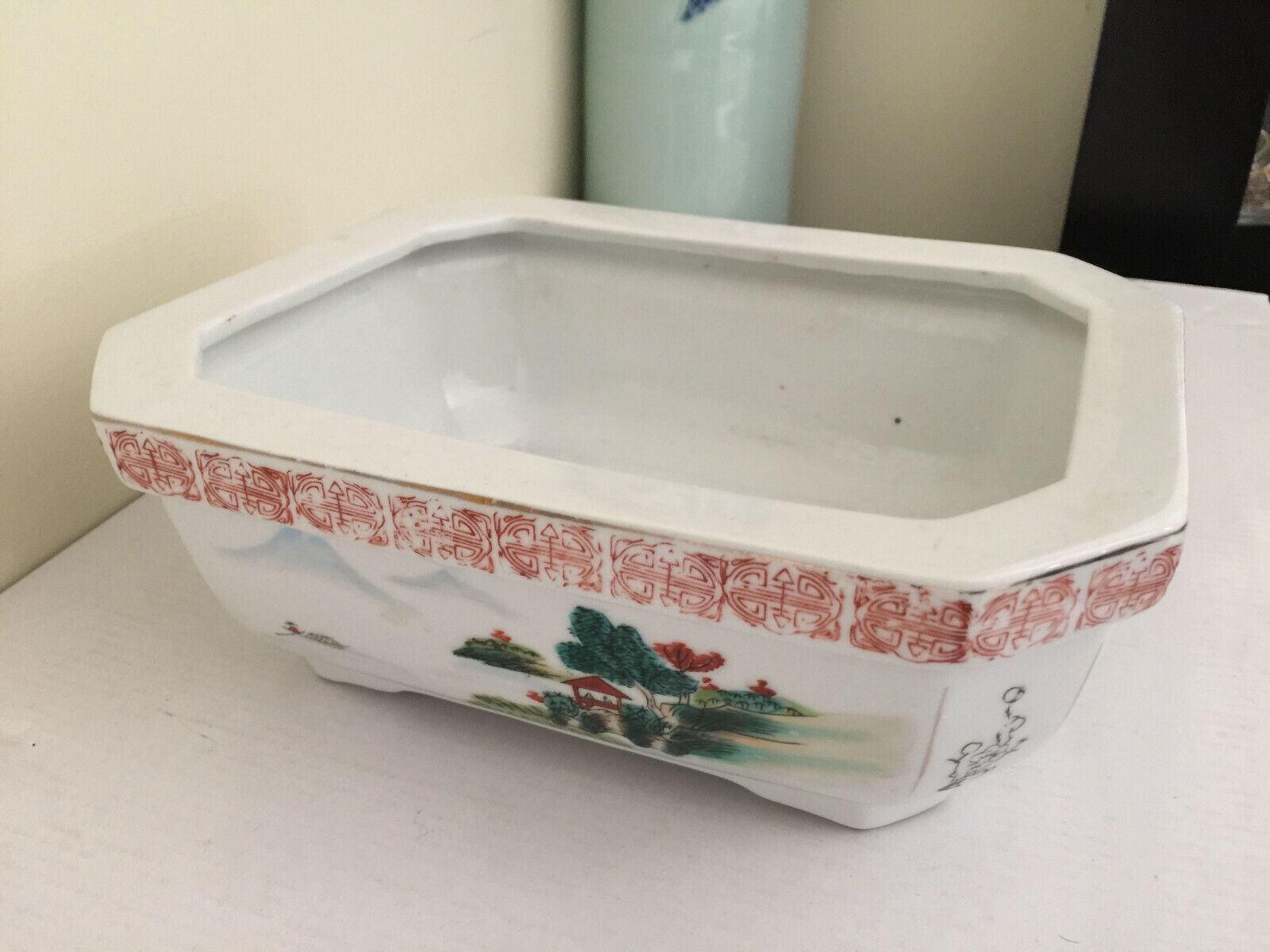 Vintage Chinese Porcelain Narcissus basin Planter Vase Hand painted  8 3/4\