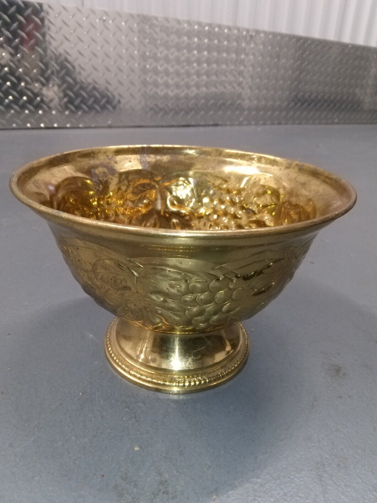 Vintage Solid Brass Pedestal Bowl Planter 7\