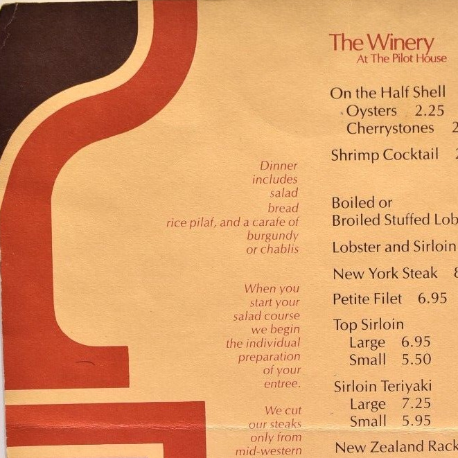 1977 The Winery Pilot House Restaurant Menu Lewis Wharf Boston Massachusetts