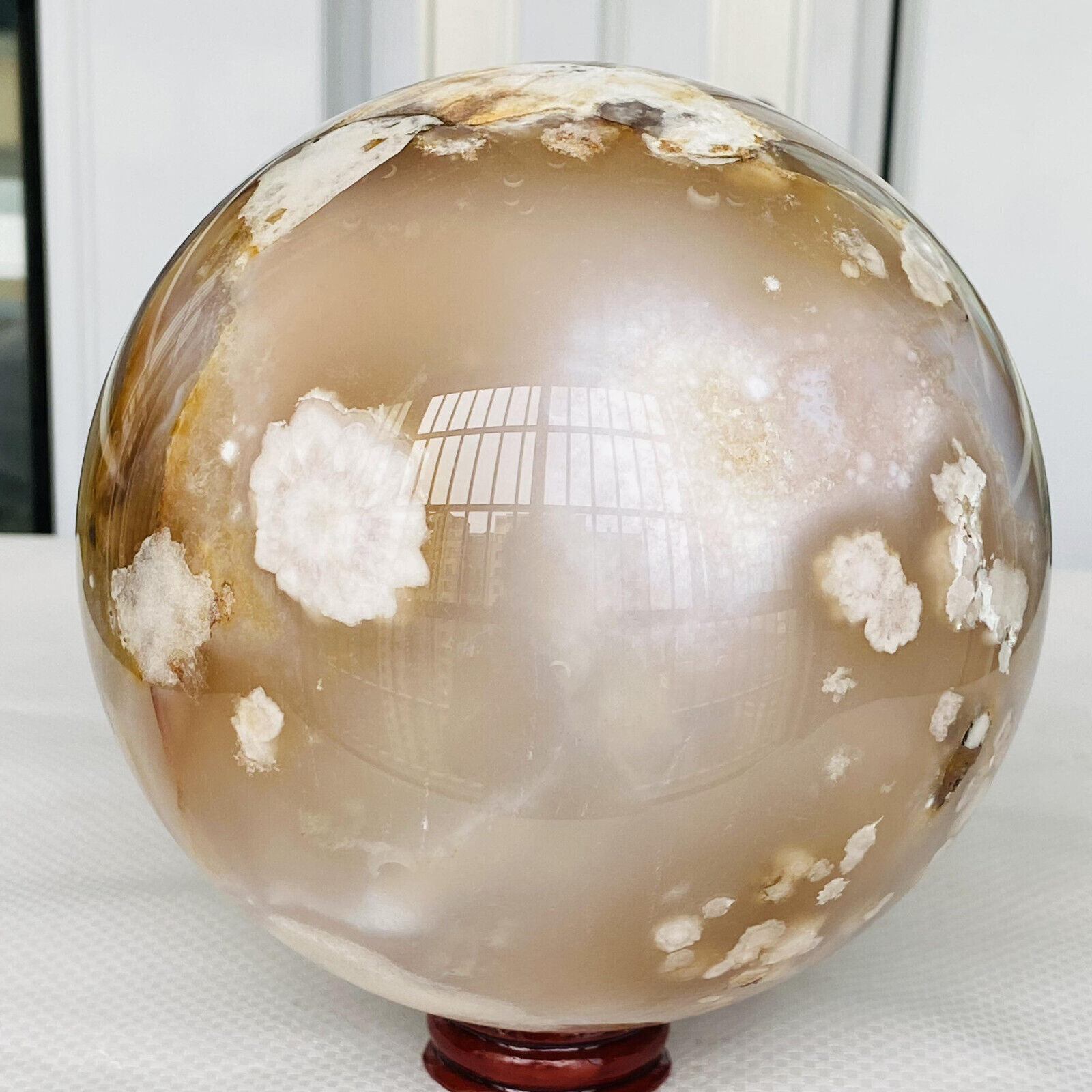 2880g Natural Cherry Blossom Agate Sphere Quartz Crystal Ball Healing Gem
