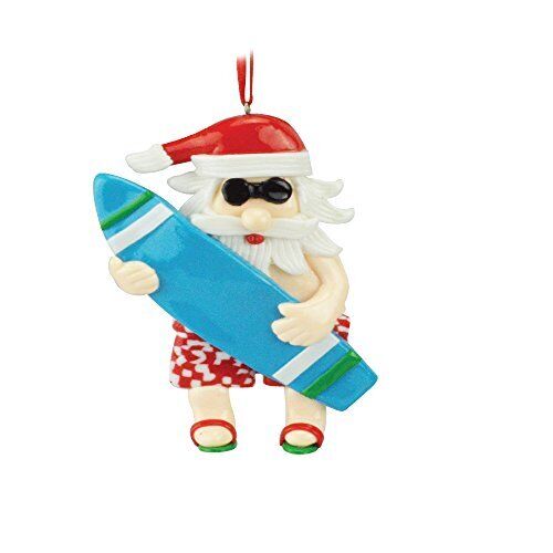 Christmas Ornaments Santa Claus Figurines Swimsuit Edition - Tropical Surfboard