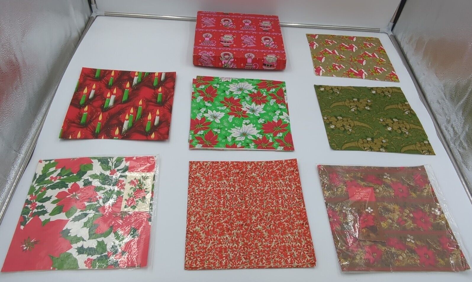 Vintage Christmas Wrapping Paper & Box Lot Mid Century 60s 70s